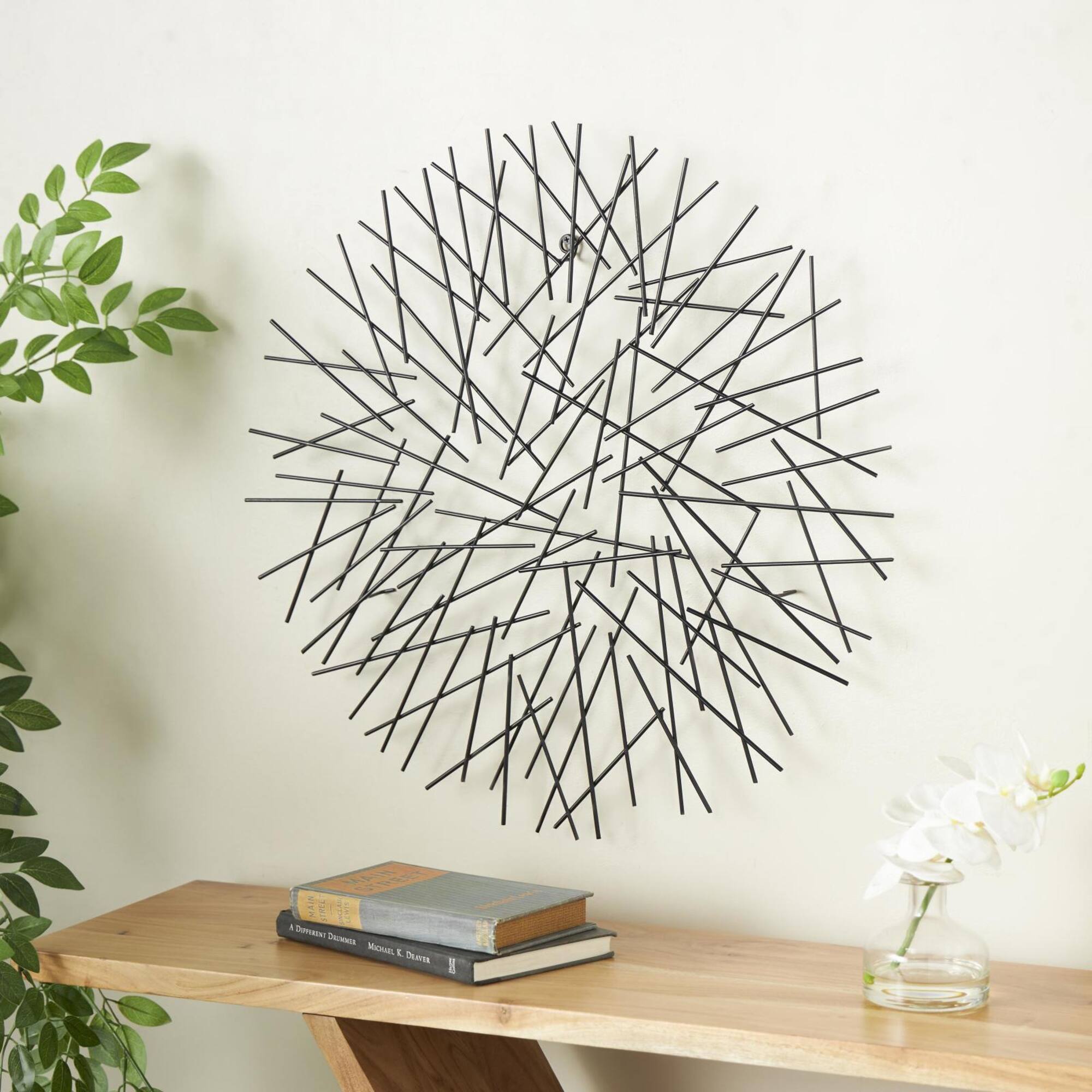 24" x 25" Black Metal Abstract Overlapping Stick Wall Décor